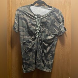 Camouflage Lace-Up Women's Top